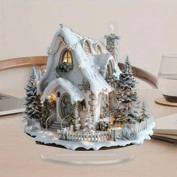 Christmas Winter Village House Lights, Acrylic Scene Village House Building, Christmas Tabletop Ornaments Home Decoration