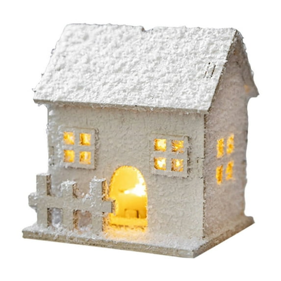 Christmas Winter Village Houses Set LED Lighted DIY Christmas Figurines Delicate White Snow Christmas Decor