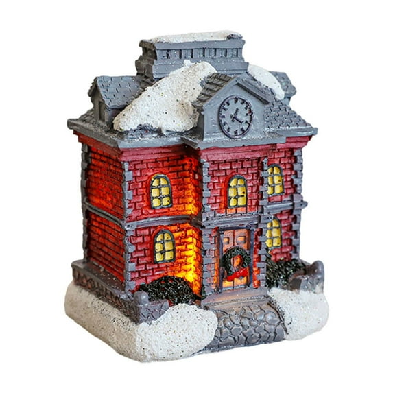 Christmas Winter Village Houses Set LED Lighted DIY Christmas Figurines Delicate White Snow Christmas Decor