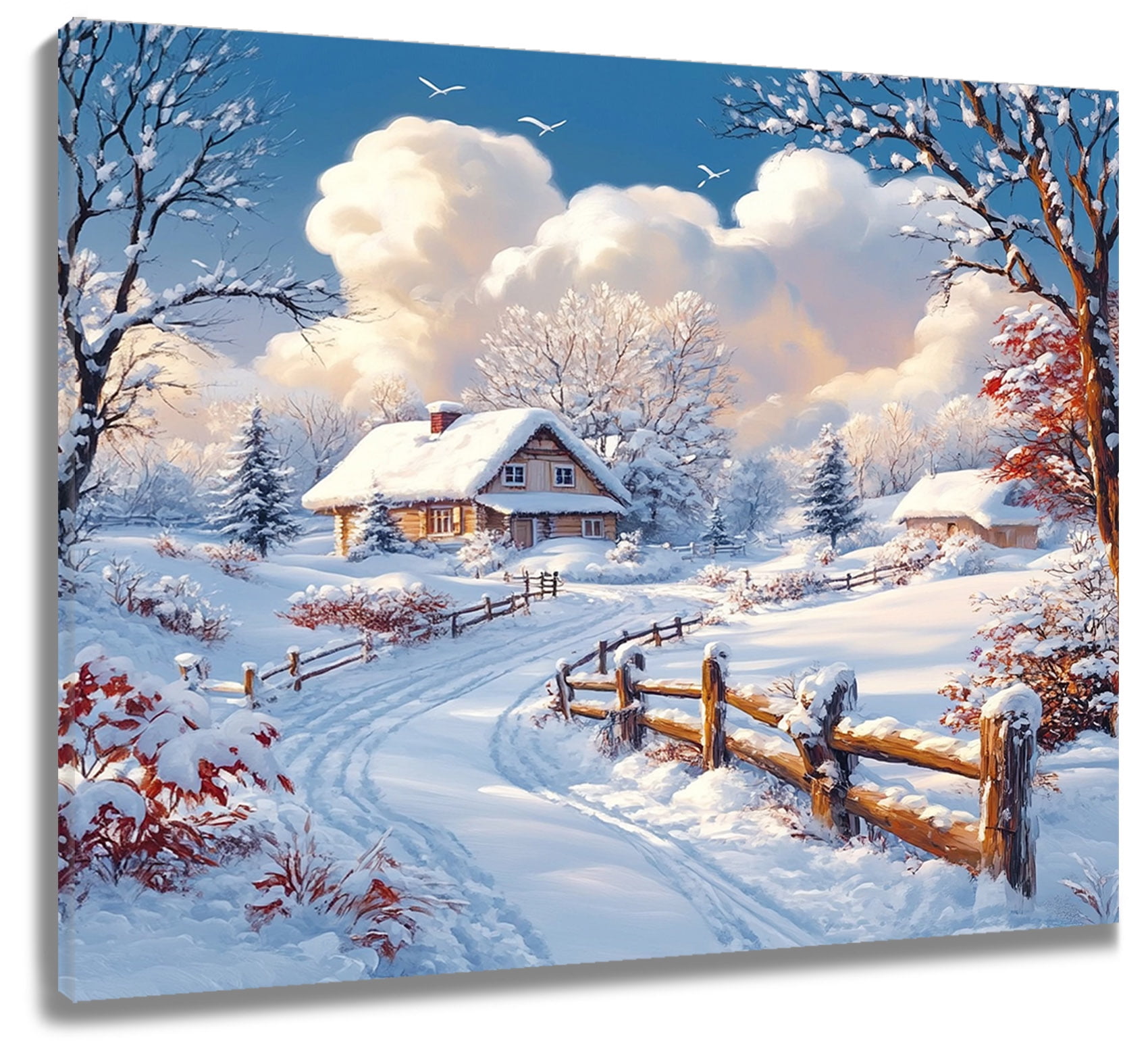 Christmas Winter Wall Art Rustic Farmhouse Canvas Wall Art Outdoor Tree ...