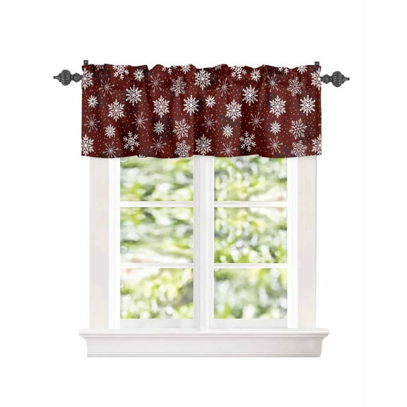 Christmas Winter White Snowflakes Wave Point Window Valances for Kitchen,Rod Pocket Valance Privacy Small Curtain,Gradient Dark Red Window Treatment Drapes for Bedroom Laundry Room Farmhouse 42x12in