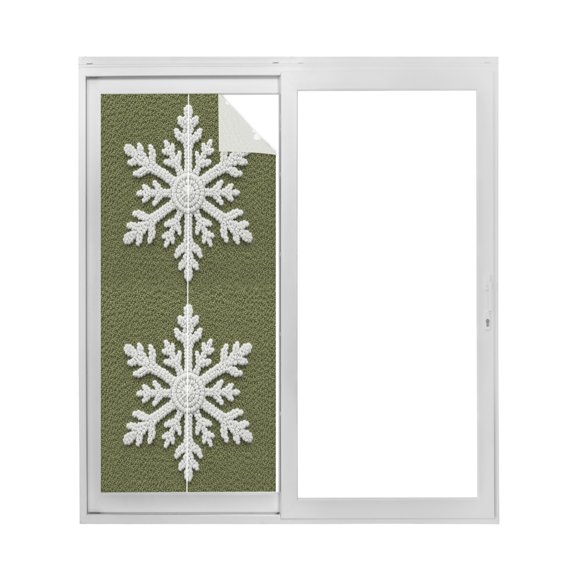 Christmas Winter Window Privacy Film Green Crochet Snowflake Knitted Wool Texture Decorative Glass Window Film UV Blocking Static Cling Non-Adhesive Sticker Covering for Home Door 19.6 x 39.3 inches