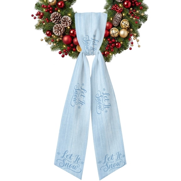 Christmas Winter Wreath Sash for Front Door Modern Blue Cursive Script Snowflake Ice Crystals Ribbon Sash, Winter Holiday Wreath Accessories for Yard Porch Doorway Decor , 4.9 x 56 Inches