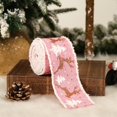 thumbnail image 1 of Christmas Wired Edge Ribbon, Burlap Christmas Tree Reindeer Ribbon for Christmas Tree Wreath Crafting Ribbon for Decoration and Bows, 2.5" x 5 Yards, Pink, 1 of 9