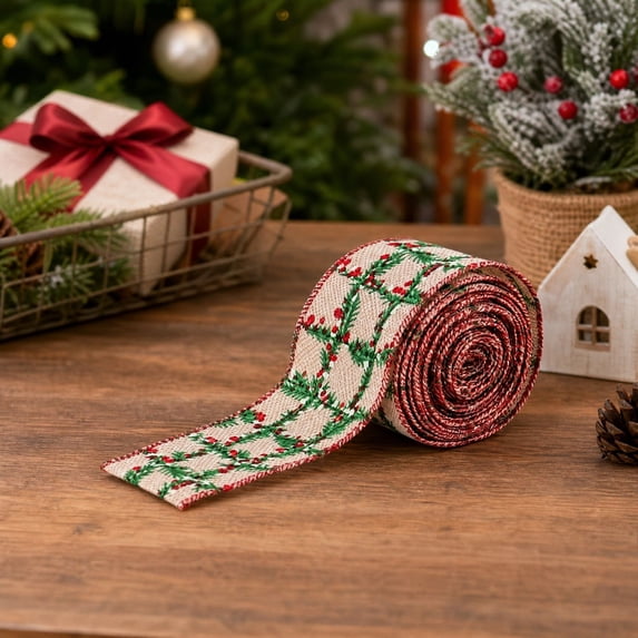 Christmas Wired Ribbon 2.5 Inch Decorative Fabric Ribbon for Gift ...