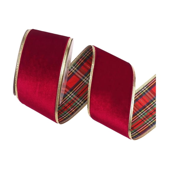 Christmas Wired Ribbon 2.56 In Wide 10 Yard Vintage Multi Tartan Plaid Gold Edge For Wreath Bow
