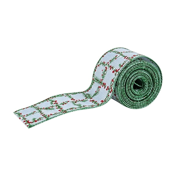 Christmas Wired Ribbon, 2 Inch x 180 Inch Fabric Roll With Wired Edge, Shaping For Gifts Tree Trims And Table Decor - Green With Snowflakes