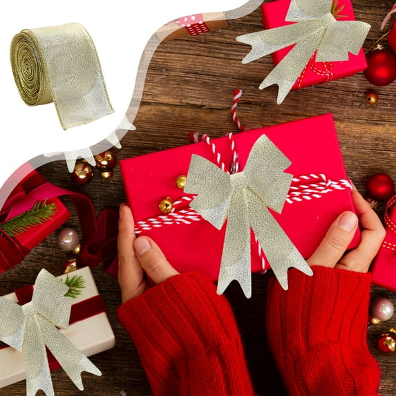 Christmas Wired Ribbon Roll for Gift Wrapping and Crafts - Linen Gift Ribbon for Christmas Tree Decor Hair Accessories Making(H)