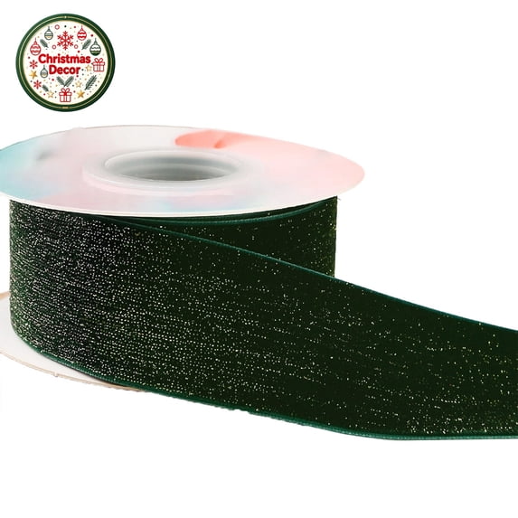Christmas Wired Velvet Ribbon 5Yards,Soft Fabric Glitter Ribbon for Xmas Tree Decoration,Gift Wrapping,DIY Bow,Wreath Making,Holiday Home Party Supplies