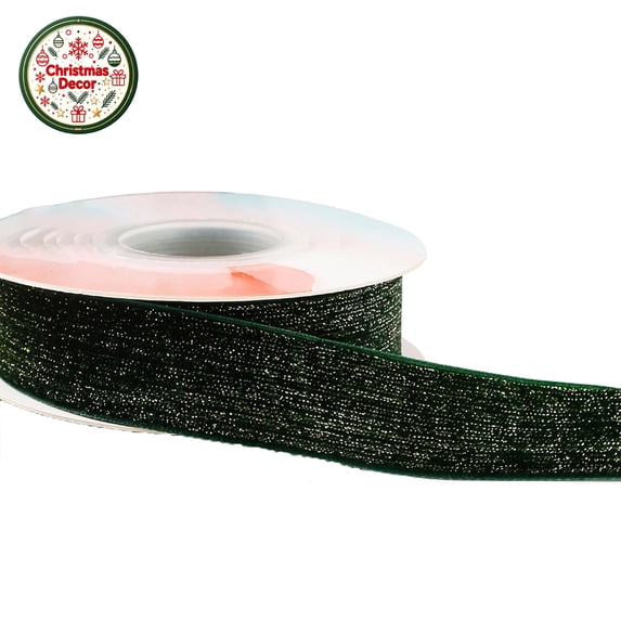 Christmas Wired Velvet Ribbon 5Yards,Soft Fabric Glitter Ribbon for Xmas Tree Decoration,Gift Wrapping,DIY Bow,Wreath Making,Holiday Home Party Supplies