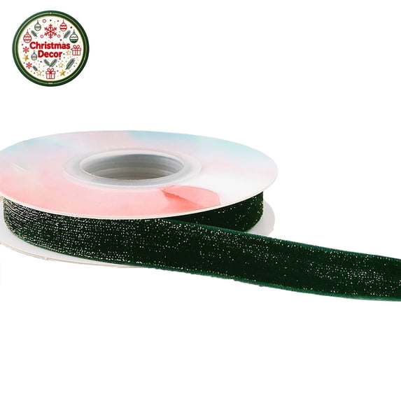 Christmas Wired Velvet Ribbon 5Yards,Soft Fabric Glitter Ribbon for Xmas Tree Decoration,Gift Wrapping,DIY Bow,Wreath Making,Holiday Home Party Supplies