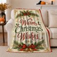 thumbnail image 1 of Christmas Wishes Festive Pinecone Bell Design Red Gold, Festive Holiday Scene, Warm Flannel Blanket for Living Room and Reading Nook, Art Lovers Christmas Gift, Festive Home Decor, 1 of 9