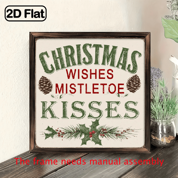 Christmas Wishes Mistletoe Kisses Wooden Sign, 1pc Rustic Farmhouse Decor, Classic Style, Multipurpose Wall Hanging Art for Home, Kitchen, Bedroom, Bathroom, Perfect