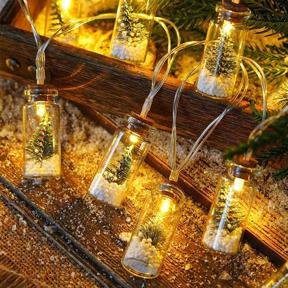 Christmas Wishing Bottle Light String, 2M 20 Warm LED Lights with Mini Tree & Snow Scene, Indoor Outdoor Holiday Party Decoration