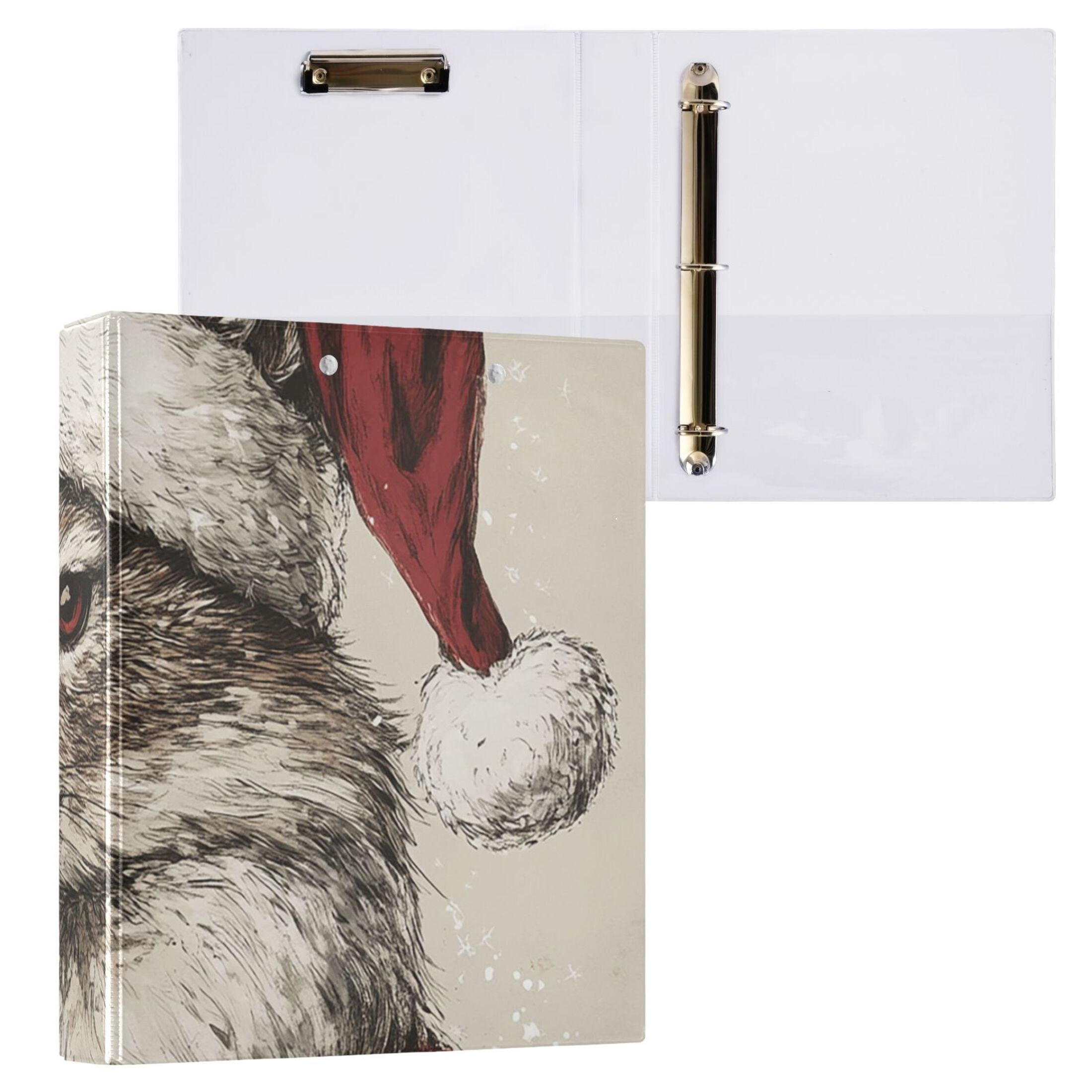 Christmas Wolf 3 Ring Binders 1.5 inch Hardcover File Folders with Interior Pockets A4 Size Organizer for School Office Hospital