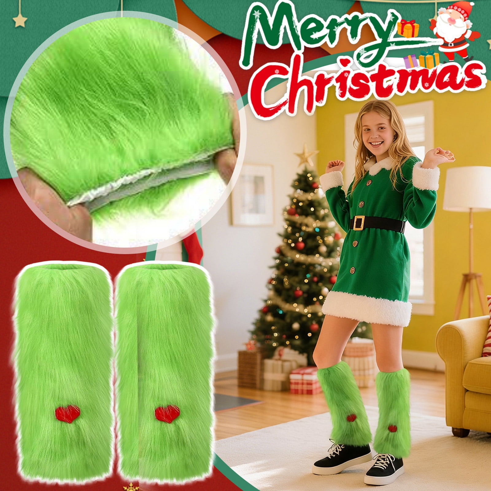 Christmas Women Fluffy Christmas Sock Covers, Plush Heart Winter Boot ...