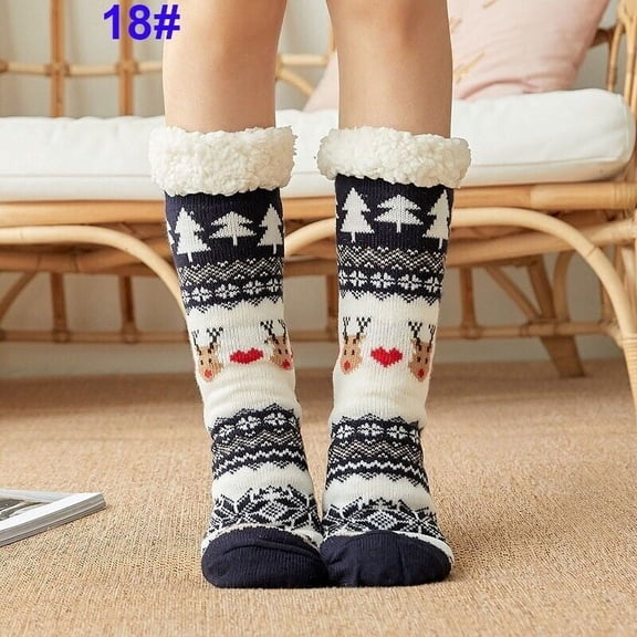 Christmas Women Girl Gift Warm Slipper Socks Cozy Fuzzy Fleece-Lined Floorshoes