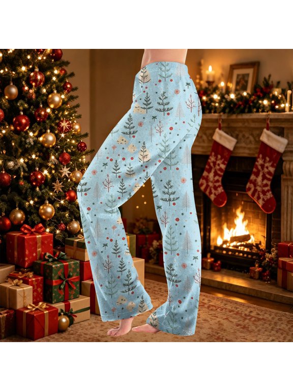 Christmas Women Pajamas Casual Christmas Snowflake Graphic Flannel Sleep Loungewear Pants Holiday Wide Leg Soft Pajama Pants Comfy Fall Pj Bottoms Multicolor M