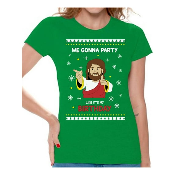 Christmas Women Shirt Funny Jesus Shirts for Women We Gonna Party Like It's My Birthday T-Shirt Happy Holiday Gifts Ladies Christian Xmas Tee for Her Funny Christmas Shirts Jesus Shirt for Women