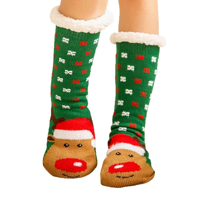 Christmas Women Slipper Socks Elk Print Fluffy Warm Winter Home Socks ...