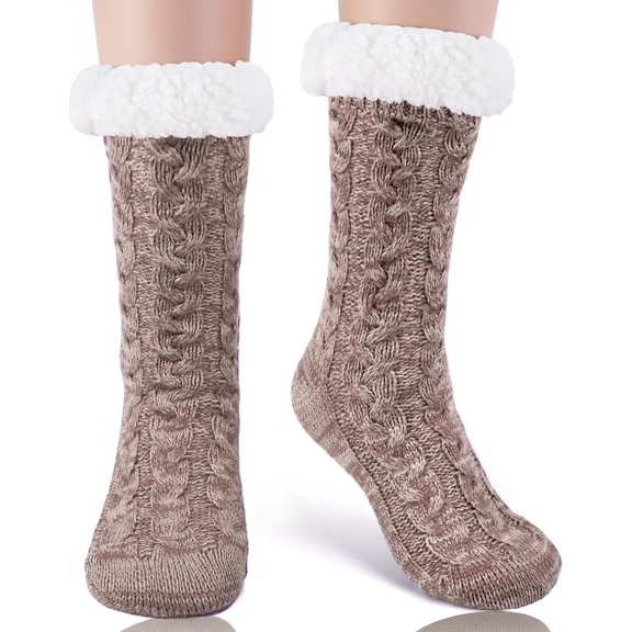 Christmas Women Slippers Fuzzy Socks Winter Thick Warm Socks with Grippers Non Slip Soft Cozy Fleece Lining Christmas Gifts