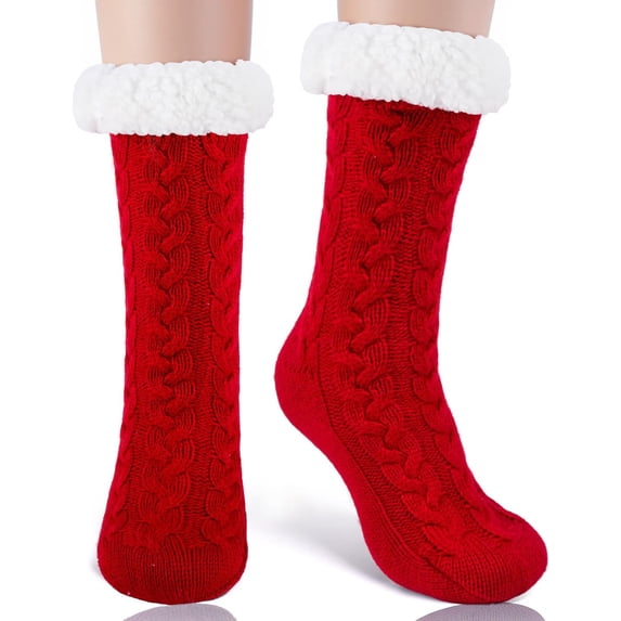 Christmas Women Slippers Fuzzy Socks Winter Thick Warm Socks with Grippers Non Slip Soft Cozy Fleece Lining Christmas Gifts