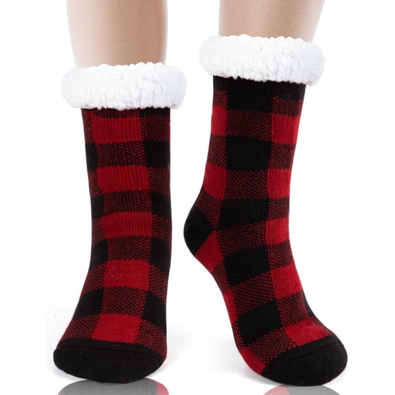 Christmas Women Slippers Fuzzy Socks Winter Thick Warm Socks with Grippers Non Slip Soft Cozy Fleece Lining Christmas Gifts