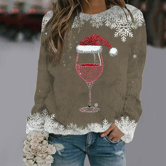 Christmas Women's Casual Crew Neck Long Sleeve Sweatshirt With Double Faced Velvet Print Cropped Sweatshirt Sweater Zip Heavy Sweatshirt Extra Large Sweater Snap Front Cardigan Dark Sweaters Womens