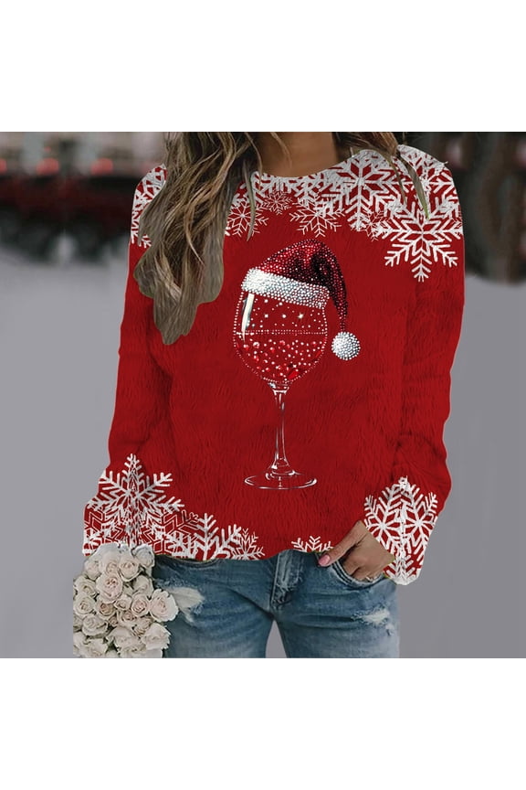 Christmas Women's Casual Crew Neck Long Sleeve Sweatshirt With Double Faced Velvet Print Workout Sweaters for Men Dress Sweat Shirts Long Lightweight Sweaters Semi Formal Mens Jacket Turtleneck Women