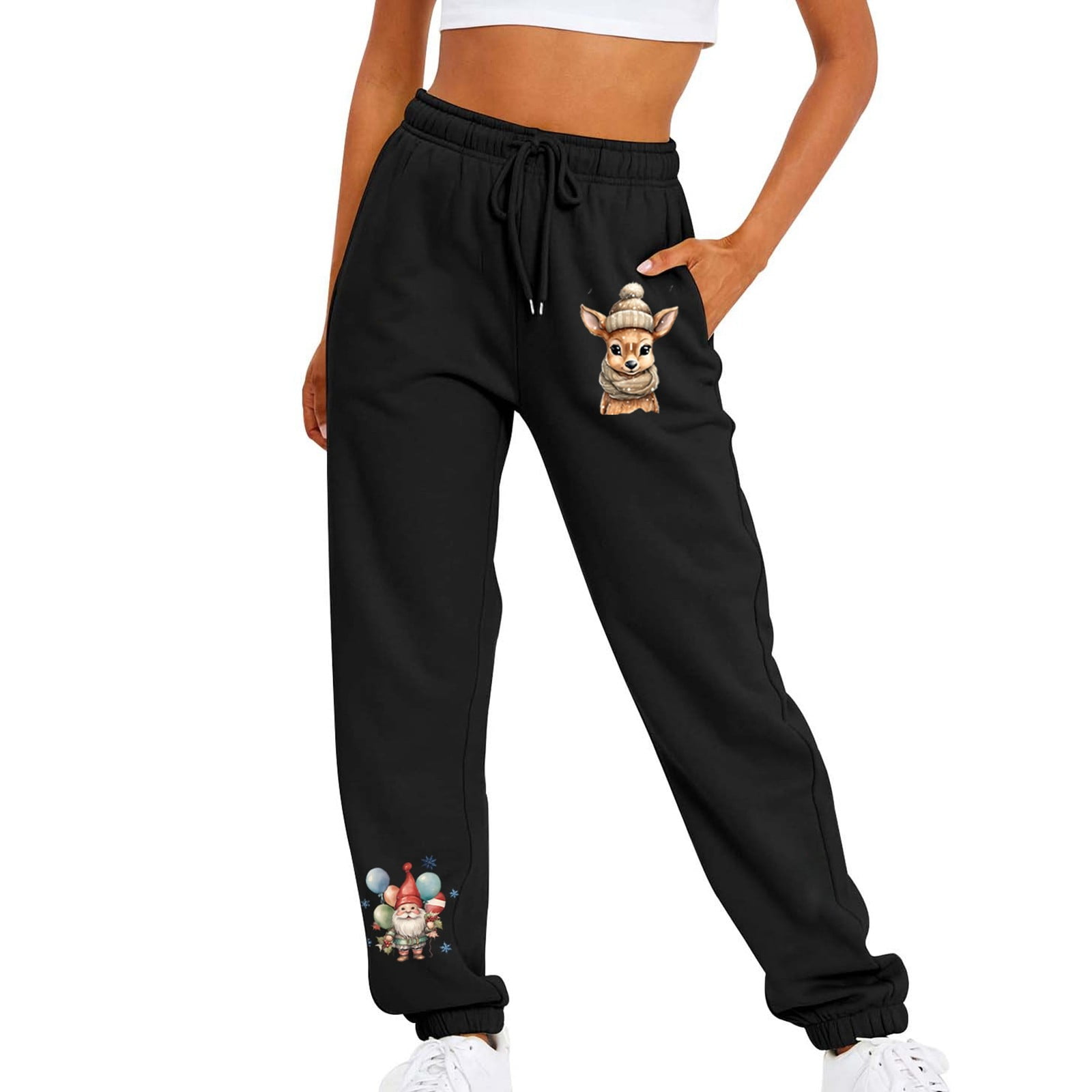 Christmas Women's Cute Animal Print Sports Warm Pants Slim Casual Pants