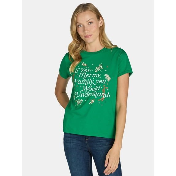 Christmas Women’s Graphic Tee with Short Sleeves, Sizes XXS-XXL