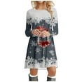 thumbnail image 1 of Christmas Women's Long Sleeve Soft Deer Printed Dress Fashion Party Swing Casual Comfortable Elegant, 1 of 2