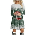 thumbnail image 1 of Christmas Women's Long Sleeve Soft Deer Printed Dress Fashion Party Swing Casual Comfortable Elegant, 1 of 2