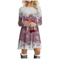 thumbnail image 1 of Christmas Women's Long Sleeve Soft Deer Printed Dress Fashion Party Swing Casual Comfortable Elegant, 1 of 2