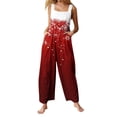 thumbnail image 1 of Christmas Women's Overalls Jumpsuits Casual Loose Straps Wide Leg Long Pant with Pockets, 1 of 5