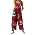 thumbnail image 1 of Christmas Women's Overalls Jumpsuits Casual Loose Straps Wide Leg Long Pant with Pockets, 1 of 5