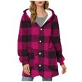 thumbnail image 1 of Christmas Women's Plaid Printed Fleece Thick Coats, Button-Down Hooded Sweater with Pockets, Fall Causual Outfits, 1 of 7