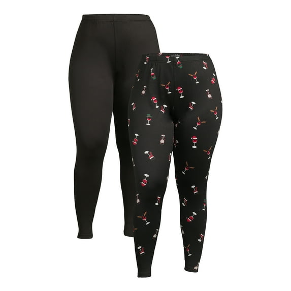 Christmas Women's Plus Size Brushed Leggings from Feeling Festive, 2-Pack, 28” Inseam