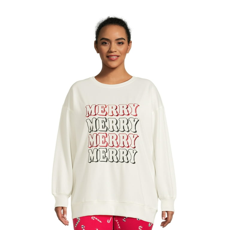 Christmas Women s Plus Size Merry Embroidered Sweatshirt from Feeling Festive Walmart