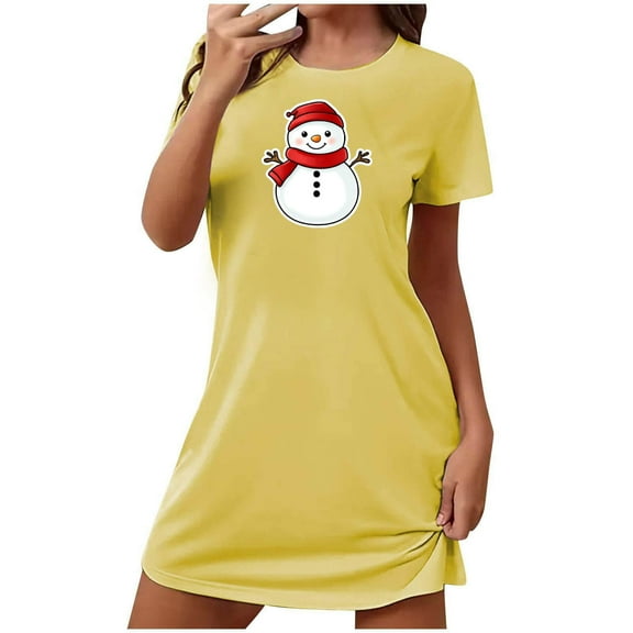 Christmas Women's Plus Size Short Round Neck Short Sleeve Chest Printed Nightdress