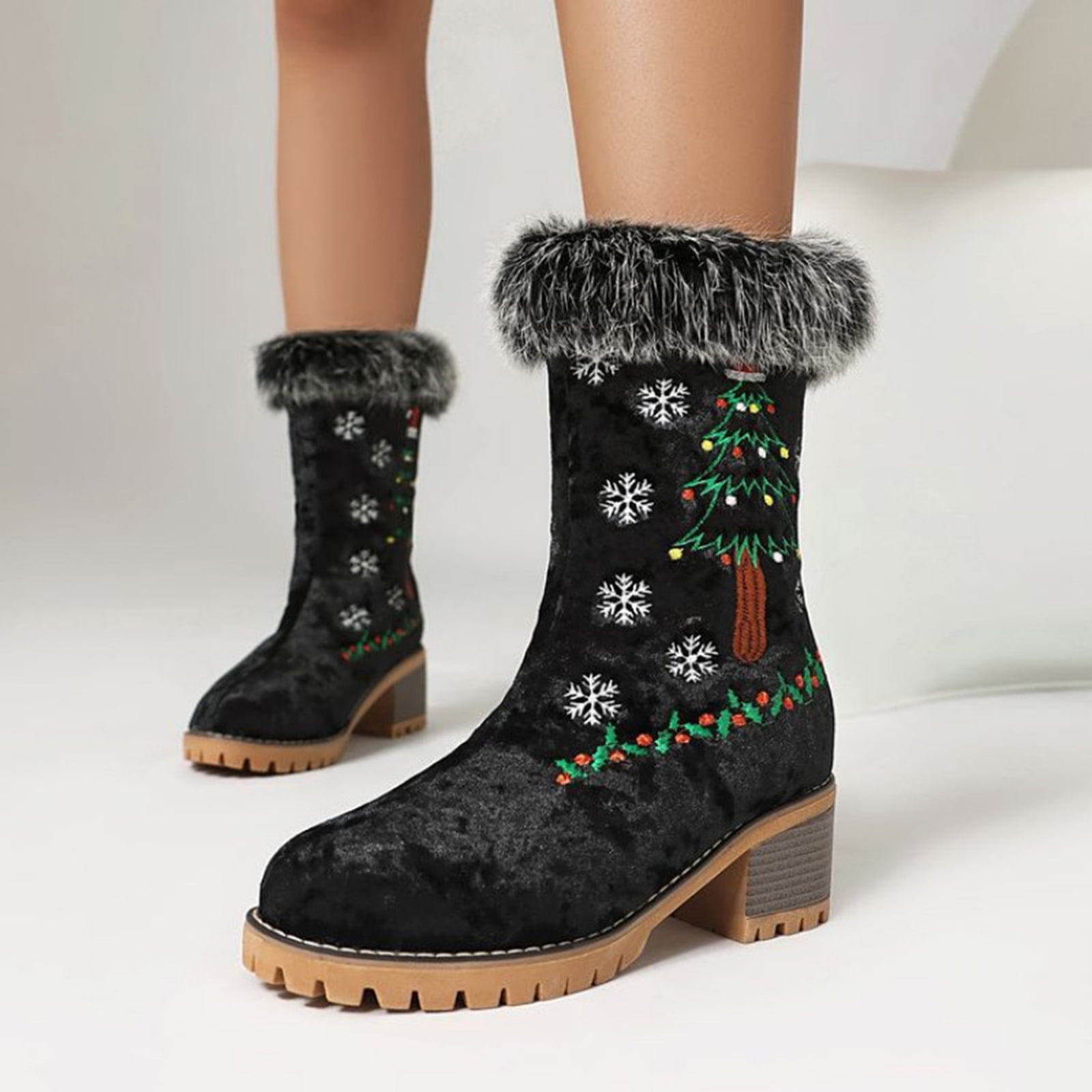 Christmas Women's Shoes Embroidered And Winter Warm Cotton Boots Woolen ...