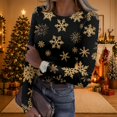 thumbnail image 1 of Christmas Women's Tops, Tees & Blouses Long Sleeve Ribbed Slim Fit Funny Xmas Snowflake Print Underwear Tops Trendy Basic Holiday Casual Round Neck T-Shirts, 1 of 6