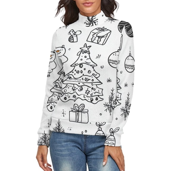 Christmas Women's Turtleneck Sweater Long Sleeve Ribbed Fitted Turtle Neck Casual Fall Winter Collection Top S