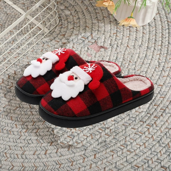 Christmas Women's Warm Slippers Casual Slip-on Flat Slide Slippers Indoor Home Round Toe Fall Winter Trendy Warm Shoes
