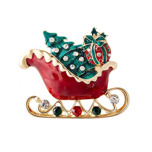 Christmas Womens Brooch, Zinc Alloy Drip Oil Festive Pin Elk, Sled, Cane, Bell, Christmas Tree Styles with Rhinestones, Clothing, Bag Scarf Decor & Holiday Gift