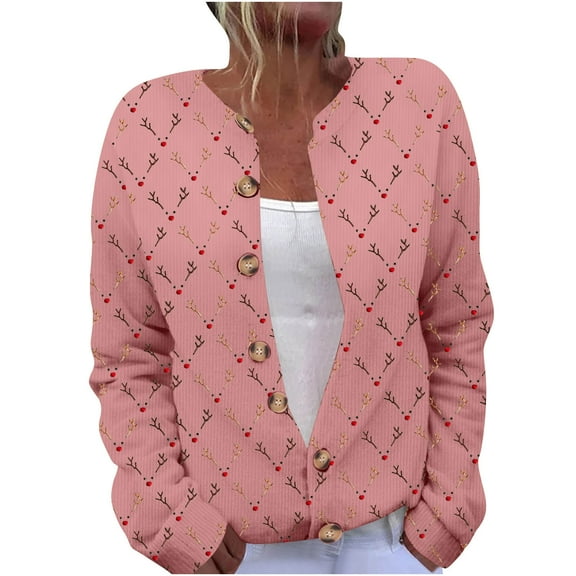 Christmas Womens Cardigan Sweaters Long Sleeve Fashion Open Front Tops Button Down Knit Coat Outwear