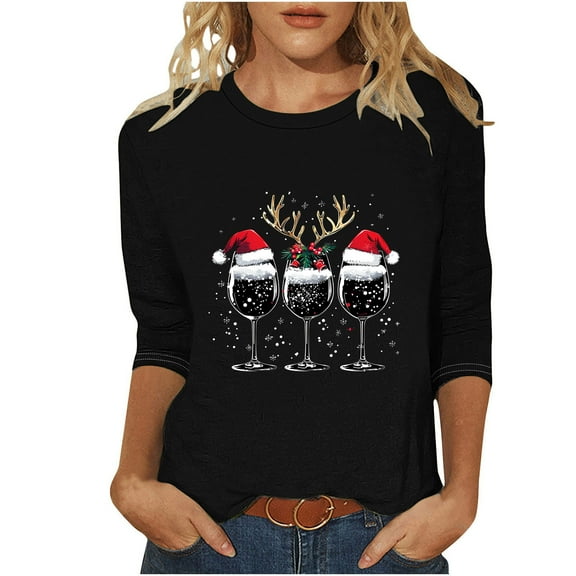 Christmas Womens Cropped Sweatshirts 3/4 Sleeve Pullover Tops Party Wear Holiday Casual Lightweight Hooded Long Sleeve Festive Business