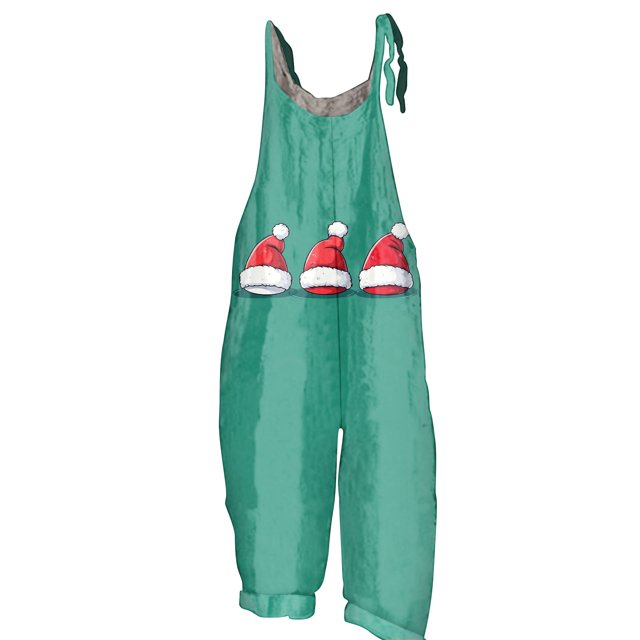 Christmas Womens Jumpsuit Adjustable Spaghetti Strap Christmas Tree