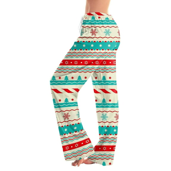 Christmas Womens Pajama Pants Drawstring Stretch Cute Xmas Print Pjs Casual Elastic Waist Pajama Pants