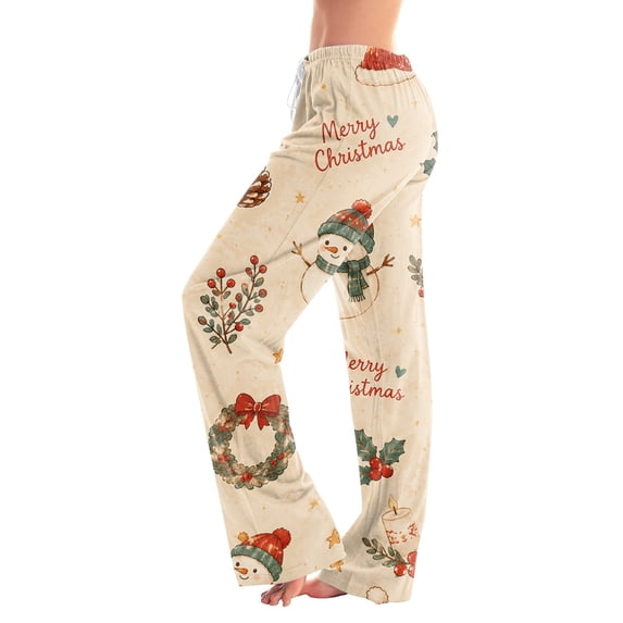 Christmas Womens Pajama Pants Funny Xmas Print Stretch Wide Leg Pants Christmas Lounge Sleepwear Pj Bottoms